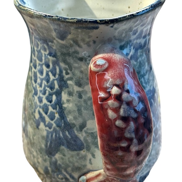 Scott Barnim Pottery Studio Pottery Fish Pitcher Handle Made in Ontario Canada - Picture 3 of 6